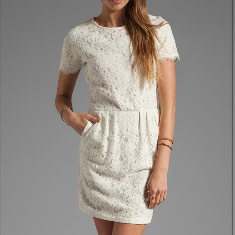 Dolce Vita Sarus Cream Lace Short Sleeve Mini Dress With Pockets Size Medium